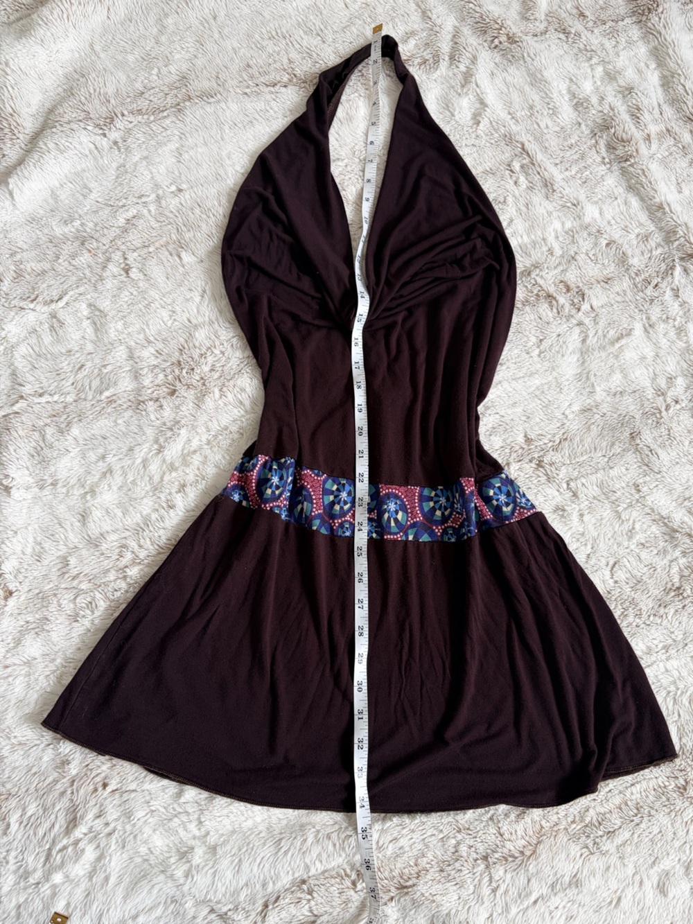 Rare Vintage Y2K Slinky Brown Halter Mini Dress Low Back Fairy Grunge Going Out - Picture 10 of 11